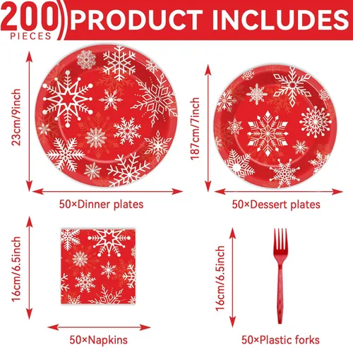 Miniatura 2 de ZOIIWA 200 piezas de vajilla de fiesta temática de Navidad desechable, suministros de fiesta de Feliz Navidad, juego de vajilla de Navidad