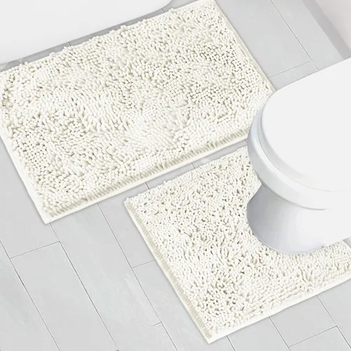 Miniatura 25 de Juego de 2 tapetes de baño de chenilla, superabsorbentes, con fuerte respaldo antideslizante de PVC, tapetes de baño para baño, peludos