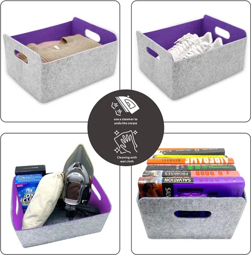 Miniatura 6 de Welaxy Cestas de almacenamiento plegables de fieltro, cubos de almacenamiento para estantes, caja de fieltro para niños, juguetes, revistas, libros
