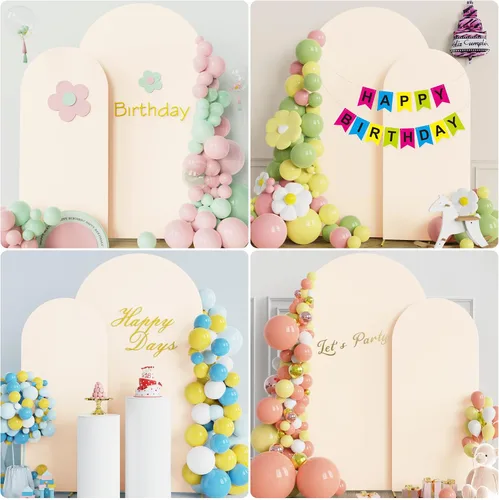 Miniatura 5 de Fomcet Juego de 2 fundas para arco de boda de 6 pies, 7.2 pies, color beige, de 2 caras, parte superior redonda de elastano, cubierta de telón