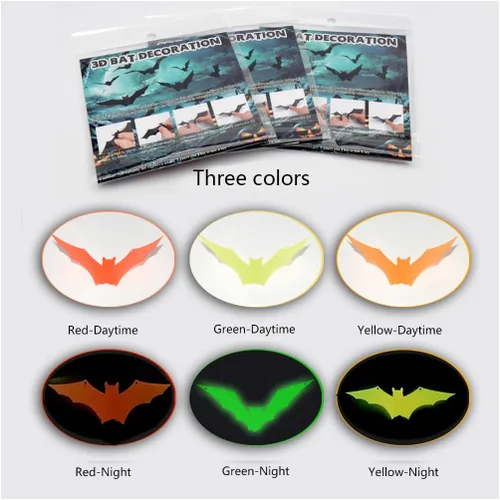 Decoración de pared de murciélagos fluorescentes 3D de Halloween, 96 piezas de 8 tamaños diferentes, calcomanías realistas de PVC espeluznantes,