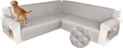 HDCAXKJ Fundas de sofá esquineras para sofá seccional, protector de muebles, Gris claro, XXL