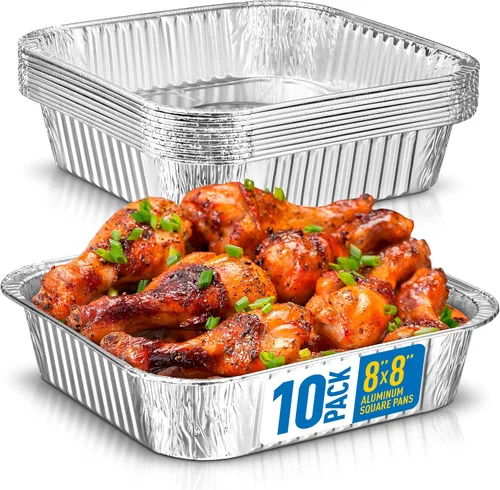 Miniatura 16 de 8x8 Sartenes desechables de aluminio con tapas - 10 unidades de sartenes de papel de aluminio para cocinar, hornear pasteles, asar y panes caseros
