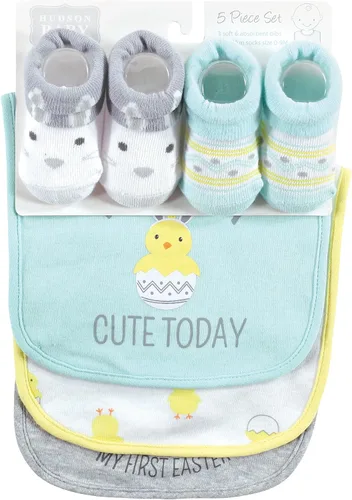 Miniatura 211 de Hudson Baby Conjunto de babero y calcetines unisex de algodón para bebé