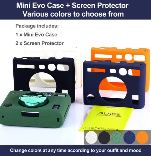 Miniatura 7 de Pocoukate Funda protectora para Instax Mini EVO, funda de silicona suave con protector de pantalla para cámara instantánea Fujifilm Instax Mini EVO