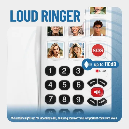Miniatura 5 de Uvital Teléfono de botón grande para personas mayores, teléfonos fijos con cable para personas mayores con 8 botones grandes de marcación de un solo