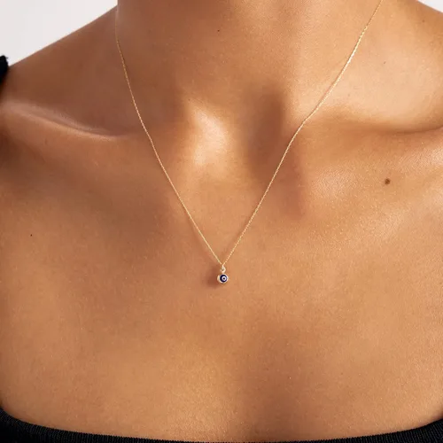 Miniatura 2 de Collar de oro macizo de 14 quilates de ojo malvado azul Collares Hamsa de oro amarillo de 14 quilates para mujer Collar con colgante de bola