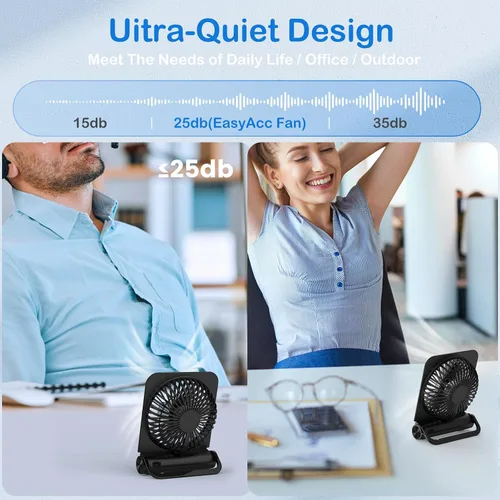 Miniatura 5 de EasyAcc Ventilador de escritorio pequeño, ventilador para cápsulas de sueño recargable, mini ventilador de escritorio silencioso de 2000 mAh