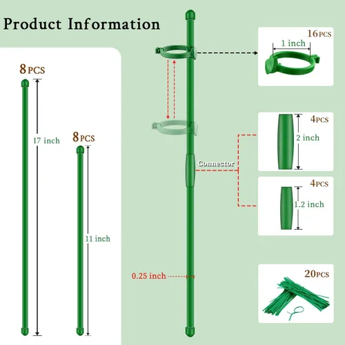 Miniatura 2 de Estacas para Plantas de 17 Pulgadas y 11 Pulgadas SupKing Soporte para Plantas de Longitud Ajustable 16 Piezas Palo de Orquídea con Clips para Verde