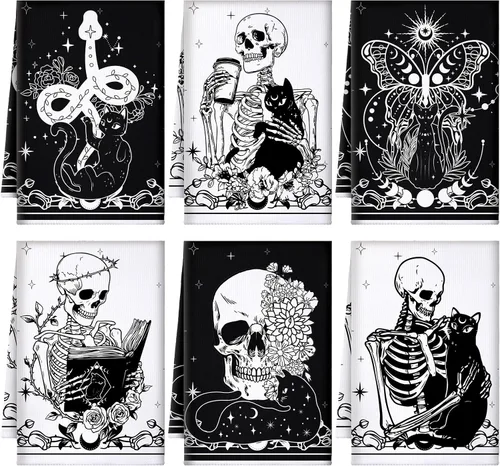 Miniatura 10 de Bencailor - 6 toallas de cocina góticas espeluznantes con tarot, toallas de mano, luna, sol, bruja, té, para fiestas de terror, regalos de baño