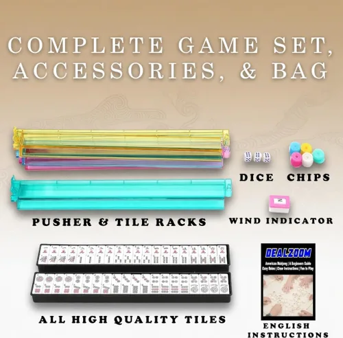 Miniatura 2 de American Mahjong Set completo, juego completo con 166 azulejos Mahjong, bastidores Mahjong con empujadores, instrucciones, dados, fichas, indicador
