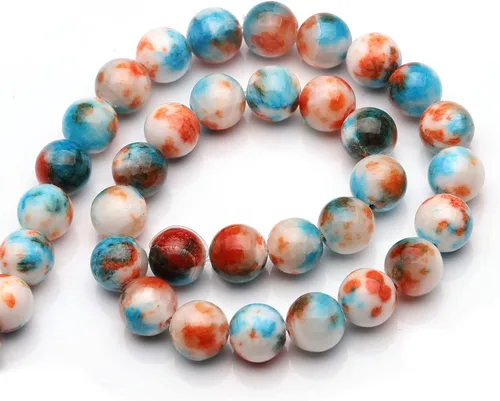Miniatura 4 de Youngbling Cuentas de piedras preciosas naturales para la fabricación de joyas, piedra lisa redonda pulida de jade azul-naranja de 0.236 pulgadas