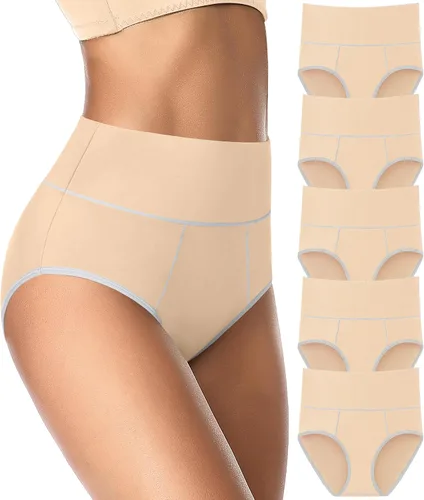 Miniatura 7 de ASIMOON Ropa interior de cintura alta con control de abdomen para mujer, de algodón, talla grande, cobertura completa, bragas para mujer