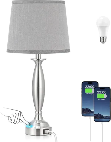 Miniatura 10 de Juego de 2 lámparas blancas para dormitorio, lámpara de noche de control táctil con USB C+A, lámparas de mesita de noche regulables de 3 vías