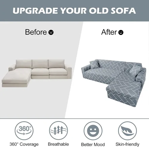 Miniatura 5 de HOTNIU Funda de sofá seccional de 2 piezas, funda elástica suave para sofá en forma de L, funda de sofá modular moderna con estampado para sala