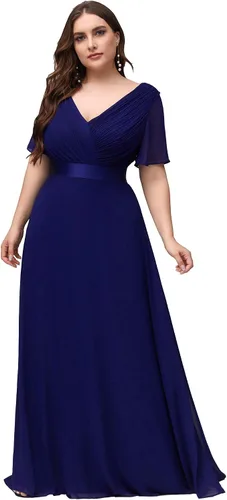 Miniatura 69 de Ever-Pretty Vestido formal para mujer, Navidad, Año Nuevo, cuello en V, gasa, talla grande, largo hasta el suelo, vestido de dama de honor