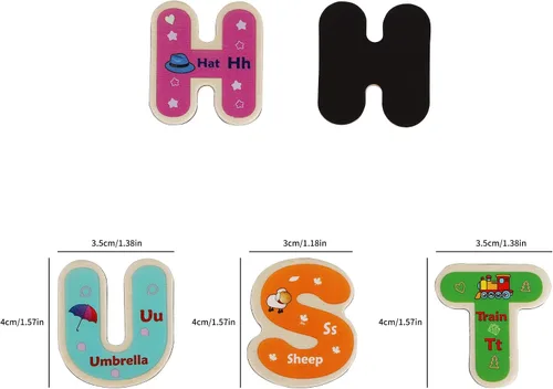 Miniatura 3 de Toys of Wood Oxford Juego de 2 letras y números magnéticos de madera, imanes de nevera para niños, letras del alfabeto y números para niños, juguete