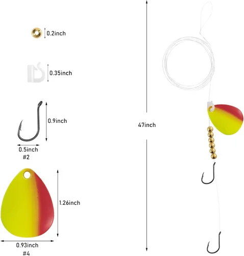 Miniatura 2 de Dr. Fish 10 Pack Walleye Rigs Kit, 47 Inches, 15LB Mono Crawler Harness Walleye Float Rig Colorado Spinner Octopus Hooks for Freshwater Trolling