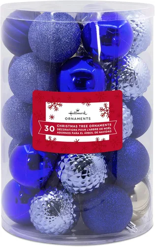 Miniatura 2 de Hallmark Bolas de Navidad azules y plateadas, adornos de Navidad, juego de 30