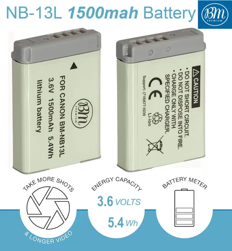 Miniatura 2 de BM Premium Paquete de 2 baterías NB-13L y kit de cargador para cámaras Canon PowerShot SX740 HS, G1 X Mark III, G5 X, G5 X Mark II, G7 X II, G7 X