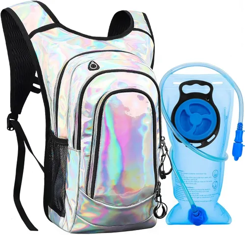 Miniatura 10 de Mochila de hidratación, paquete de hidratación para festivales y raves, mochila de agua con bolsa de hidratación de 2L, mochila de hidratación