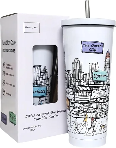 Miniatura 28 de Cities Around the World - Serie de vasos de 25 onzas – Diseñado en los Estados Unidos, vaso aislado al vacío con tapas y pajilla, taza de acero
