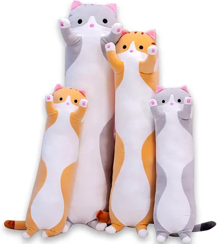 Almohada de felpa de cuerpo larga y suave con diseño de dibujos animados, para niños y niñas (gris, 19 pulgadas)