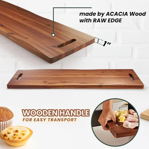 Miniatura 4 de Tidita Tabla de embutidos grande de 36" de madera de acacia con asas - Tablas de servir de queso de madera extra largas - Bandeja rectangular