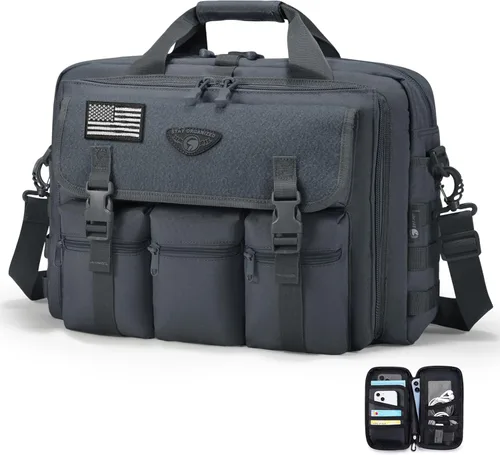 Miniatura 8 de Bolsa táctica grande para computadora portátil para hombres, bolsa militar de 17.3 pulgadas para computadora con cartera para pasaporte, bolsa