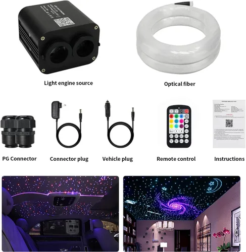 Miniatura 8 de AZIMOM Kits de luces de techo de fibra óptica parpadeante de doble color, 20W, 400pcs*0.03in*9.8ft de hebras de fibra, brillo en los extremos