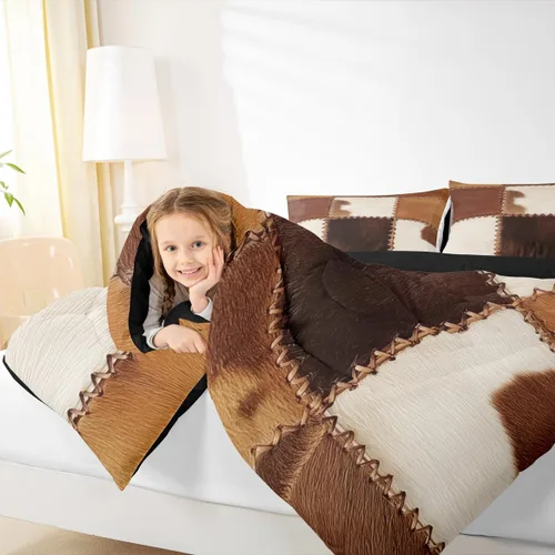 Miniatura 6 de Juegos de ropa de cama de piel de vaca con patchwork, edredón con estampado de piel de vaca, juego de edredón de animales de granja para niños