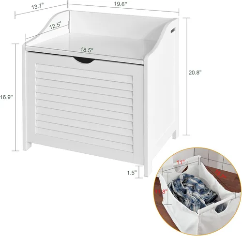 Miniatura 2 de SoBuy Banco de almacenamiento pequeño con canasta de lavandería, banco multifuncional con bolsa extraíble y tapa, baúl de juguetes oculto