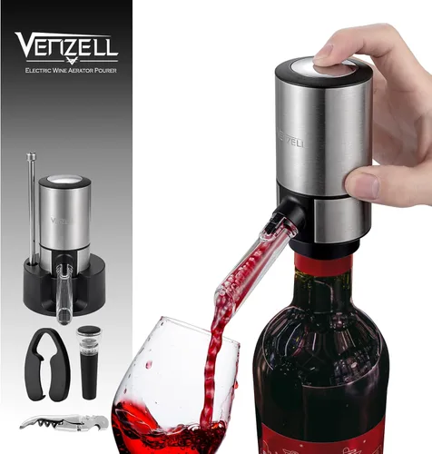 VENZELL Aireador y vertedor eléctrico de vino, decantador de vino inteligente de un solo botón con tapón de vacío automático y dispensador