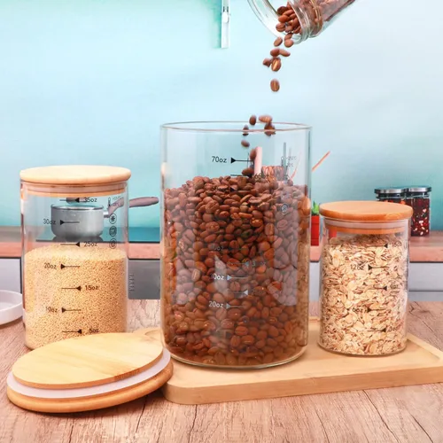 Miniatura 7 de Contenedores de almacenamiento de vidrio con tapas, tarros de vidrio con tapas de bambú, juego de recipientes para pasta, frutos secos, granos