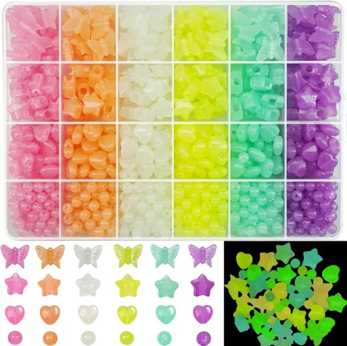 888 cuentas que brillan en la oscuridad, cuentas de estrella, barba, mariposa, cuentas de corazón, cuentas UV que cambian de color, sensibles al