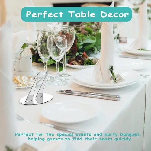 Miniatura 7 de Rely2016 - Número de mesa de espejo, 1-20 números de mesa de boda con base de soporte, números de mesa de acrílico, tarjeteros, decoración