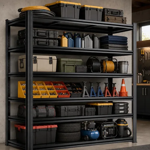 Miniatura 9 de Estantería industrial con almacenamiento ajustable, de acero resistente, para herramientas y equipos pesados, capacidad de 2000 lb