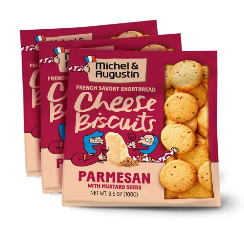 Miniatura 10 de Michel et Augustin Galletas gourmet con queso Comté y pimienta negra, galletas saladas para fiestas, aperitivos franceses, paquete de 3, bolsas