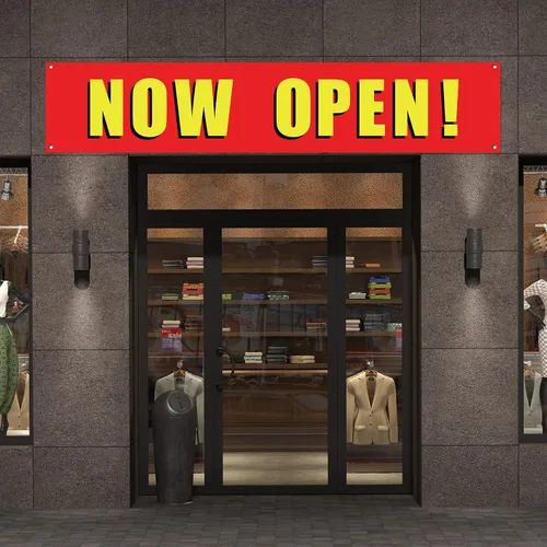 Miniatura 5 de Decoraciones de gran apertura Now Open Banner para decoraciones de temporada de apertura de negocios, letrero abierto para negocios, decoraciones