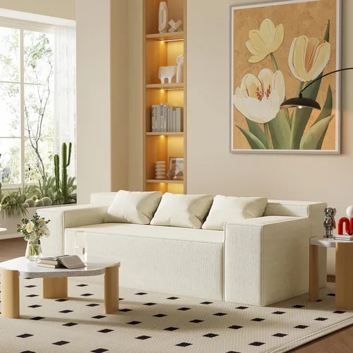 Miniatura 12 de Swbvs Sofá modular de 2 piezas, sofá de piso sin brazos, sofá de espuma comprimida sin montaje para sala de estar y apartamento Beige