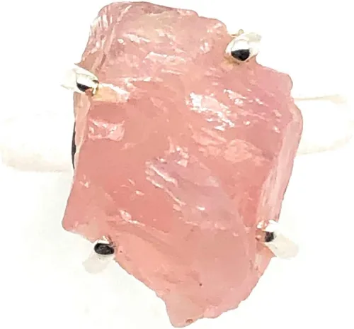 Miniatura 6 de Anillo de plata de ley sólida de cuarzo rosa rosa natural crudo 925 tamaño 6.25