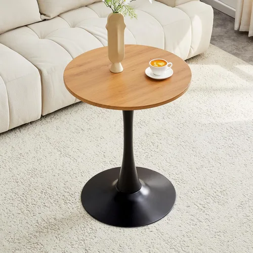 Mesa de comedor redonda de madera para espacios pequeños, mesas de tulipanes de 24 pulgadas con base de pedestal de metal, mesa de bistró para 2