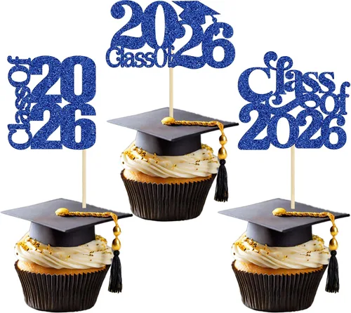 Miniatura 8 de 24 piezas 2026 decoraciones para cupcakes de graduación 2026 con purpurina clase de 2026 para graduación de graduación para felicitaciones 2026