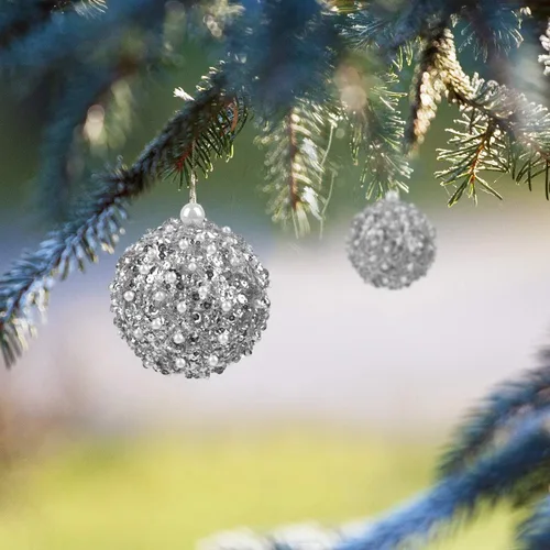 Miniatura 5 de Bolas de adorno de Navidad colgantes de 10.8 cm plateadas inastillables, juego de 4 unidades para árboles de Navidad y decoración festiva Plata