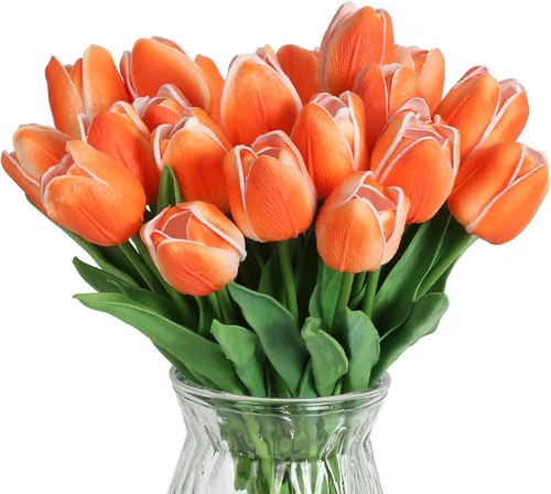 Miniatura 21 de IPOPU 24 tulipanes artificiales de tacto real para decoración, tulipanes falsos, arreglos florales, tulipanes artificiales sintéticos, decoración