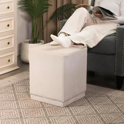 Miniatura 5 de Joveco Taburete otomano cuadrado tapizado de terciopelo, taburete de maquillaje para dormitorio, sala de estar (terciopelo blanco crema)