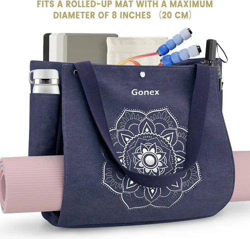 Miniatura 7 de Gonex Bolsa para Esterilla de Yoga, Bolsa de Gimnasio Tipo Tote con Múltiples Bolsillos para Mujeres y Hombres, Portaesterillas de Yoga de Lona