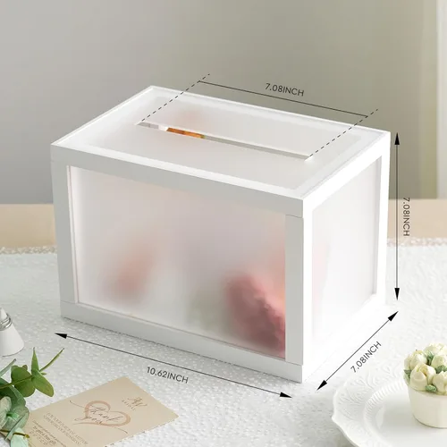 Miniatura 2 de AW BRIDAL Caja de tarjetas de boda esmerilada para recepción, 10.5 x 7 x 7 pulgadas, soporte para caja de sobres de dinero para graduación, fondo