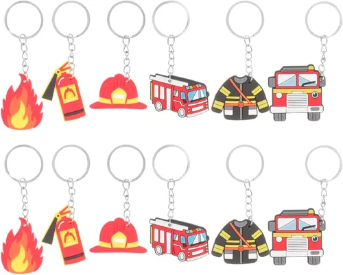 Llavero de bombero para camión de bomberos, bolsa colgante de bombero, recuerdos de fiesta, decoración de cumpleaños para niños, 3.54 pulgadas,