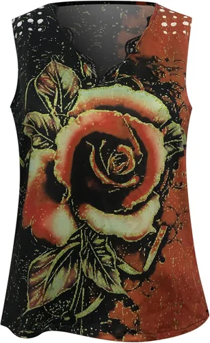 Miniatura 3 de Camiseta sin mangas de verano para mujer, cuello en V, estampado floral, multicolor, rosa, sin mangas